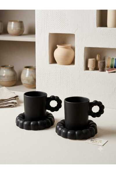 seda seramik Fluffy Ring Handle Bubble Double Espresso and Cup Set -140 ml (M...