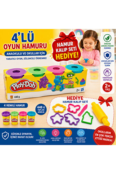 Play Doh Play-Doh 4'lü Oyun Hamuru 448 Gr + Hediye Hamur Kalıp Seti | Anaokul...
