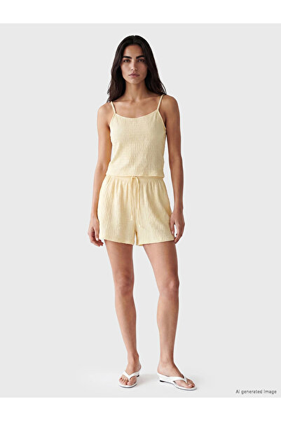 LC Waikiki Yellow Elastic Waist Textured Women's Shorts