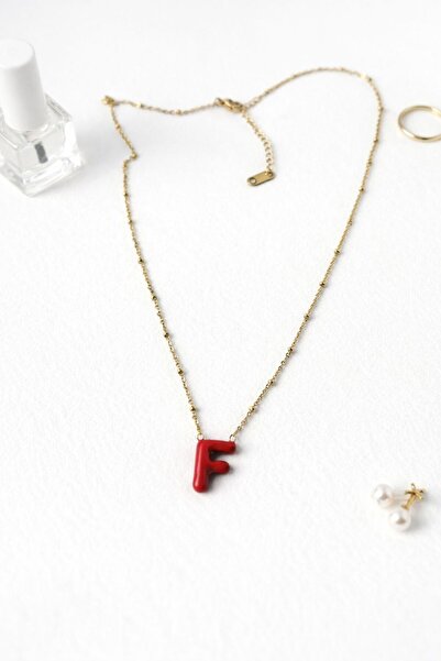 Archhazel Jewelery Letter F Red Enamel Gold Letter Necklace