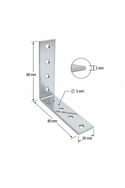 MR.BRACKET 10 ad. L Demir Gönye Köşebent 8x8cm - Mobilya Dolap Raf Masa Köşe Bağlantı Elemanı Sabitleme Aparatı