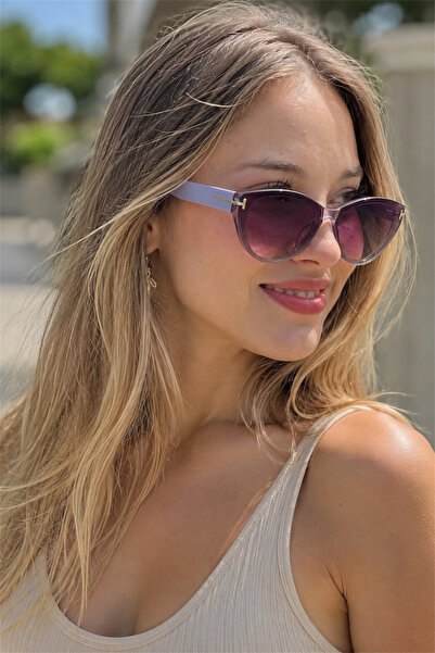 TAKIPORT نظارات شمسية نسائية من Cat Eye Lila بإطار شفاف ومتدرج باللون الأرجواني
