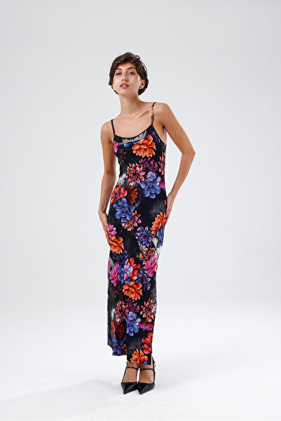 Sense Rochie din viscoză cu bretele, cu șliț, decorată cu paiete și model |  ...