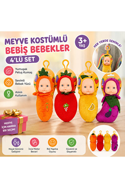 TRUST STORE Strapped Fruit Costume Baby Doll Set of 4 Plush Fruit Design Mini...