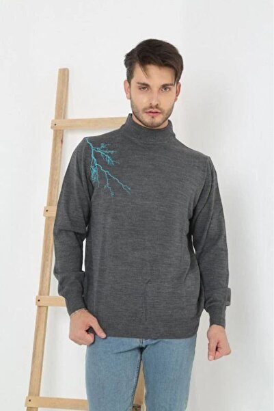 Mariposa Secret Men's Half-Turtleneck Sweater Printed Woven Knitwear - Smoked