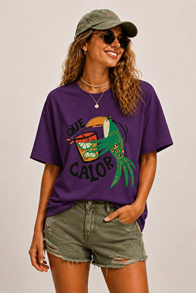 ArtYus Que Calor Papağan Printed Crew Neck Casual Unisex Oversize T-Shirt - T...