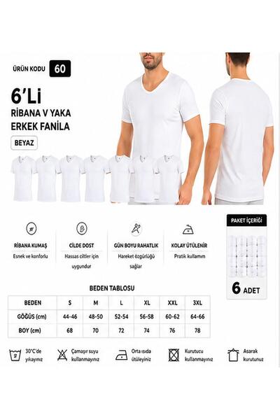 Yıldız Çamaşır Men's Ribbed V-Neck 100% Cotton Undershirt Undershirt (60-61-6...