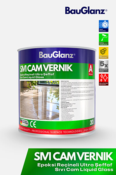 bauglanz Liquid Glass Sıvı Cam Vernik 2K Epoksi – Ultra Şeffaf Parlak Koruyuc...
