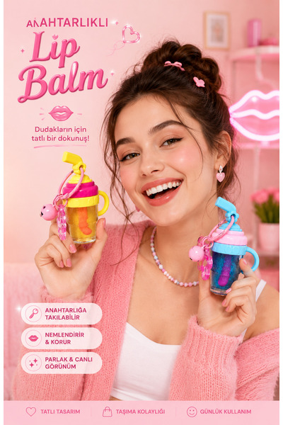 MAQYA KOZMETİK Lip Balm with Keychain Moisturizing Lip Balm – Portable Lip Care Balm – Shiny Appearance