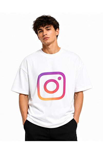 Inscriptie Tricou Unisex Bumbac Premium Casual " Instagram icon "