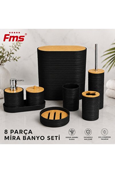 FMS MİRA 8 PARÇA | MODERN BANYO SETİ | BAMBU KAPAKLI | SİYAH |