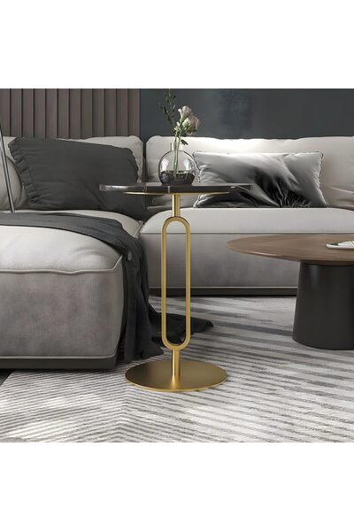 homejoyz طاولة جانبية خشبية من مون بيم، مقاس 45.72 × 45.72 × 55.88 سم، ذهبي/أسود