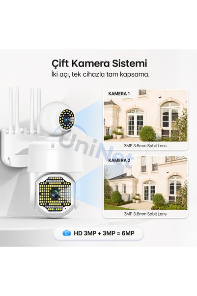 uninet iCAM365 Uyumlu 6 MP (3MP+3MP) Çift Lensli WiFi PTZ Güvenlik Kamerası Ç...