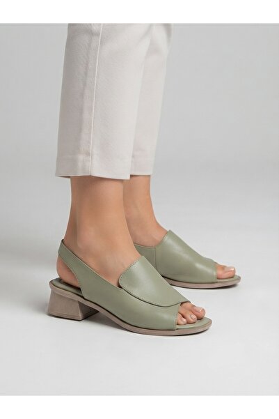 Rüya Shoes Genuine Leather Comfortable Women's Heeled Sandals with Elastic Ba...