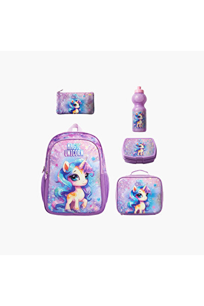 Neon Royal Falcon Unicorn 5-Piece School Backpack Set for Girls 5-8 Years wit...