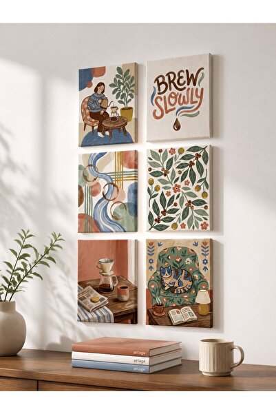 ARTAGE 6’lı Retro Modern Bohem Naif Sanat Kanvas Tablo Seti