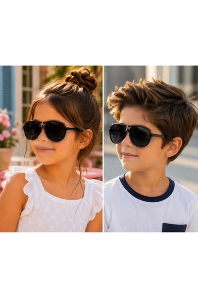 Bymiel Children's Black Uv400 Protection Pilot Sunglasses – Unisex