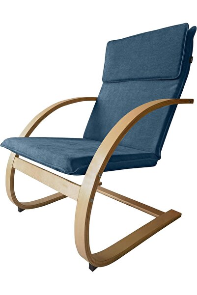 Generic Birch Wood Relaxing Chair With Chenille Fabric Seat, Blue