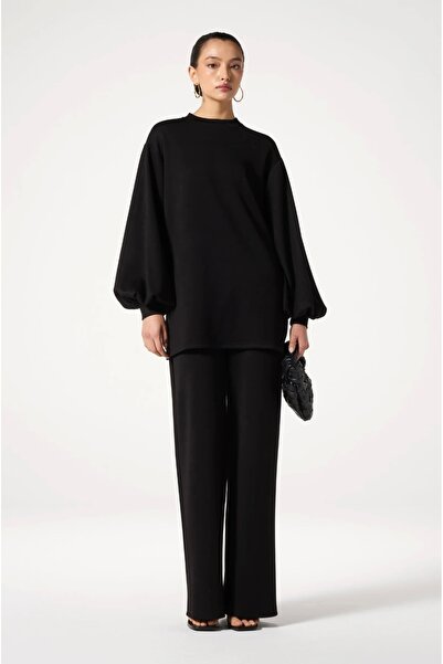 fasardi Women's Black Modal Fabric Balloon Sleeve Tunic and Tube Leg Trousers...