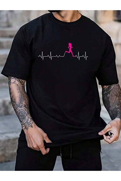 799 100% Cotton Runners Running Heartbeat Funny For Women Men's Black Vacatio...