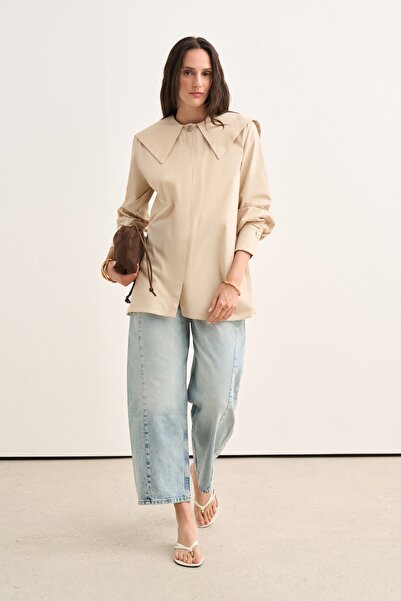 EBU Prive Women's Shawl Collar Shirt Beige