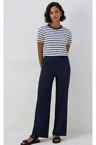 Merlot Pantaloni bleumarin texturați, cu talie elastică și picior larg