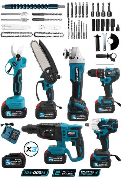 KİMMEER PLUS Profesyonel 21V Matkap Hilti Taşlama Somun Sıkma Testere 5'lı Se