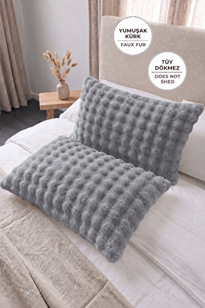 EvienHome Bubble Fur Plush 2-Piece Pillowcase 50X70 cm Rabbit Hair Soft Super...
