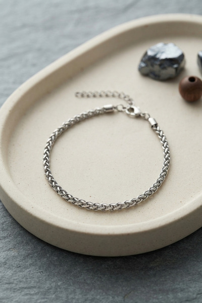 Clariss 316L Steel Silver Color Spiga Chain Model Men's Bracelet