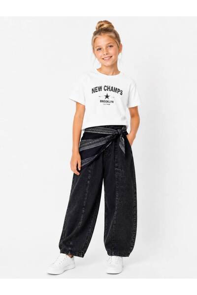 RAPAPA Girls' Waist Scarf Detail Top and Bottom Set 25215