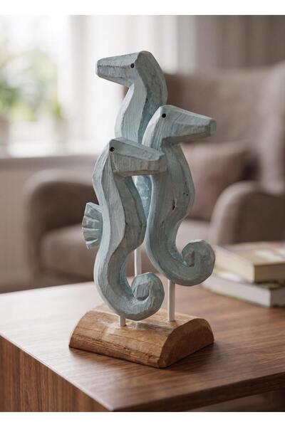The Mia Retro Ahşap Standlı 3'lü Denizatı Biblosu 30 cm
