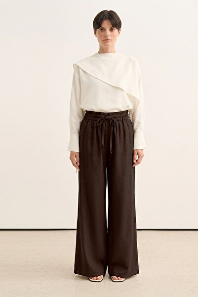 EBU Prive Women's Organic Cotton Loose-Fit Palazzo Trousers Brown
