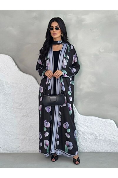 Classy She عباءة مطبوعة بمقاس واحد مع حجاب مطابق