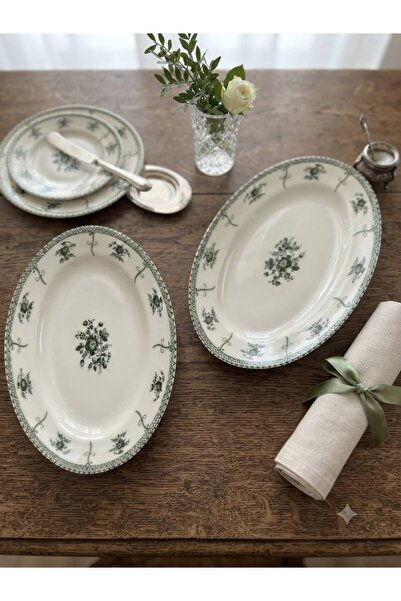 TULU PORSELEN 2-Piece Green 25 cm Porcelain Premium Kayik Presentation Servic...