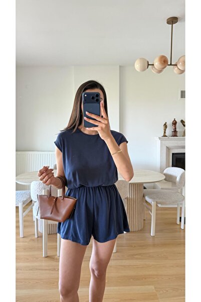GAUS CO Lacivert OYS Model Beli Lastikli Modal Şort Tulum GAUS-01705