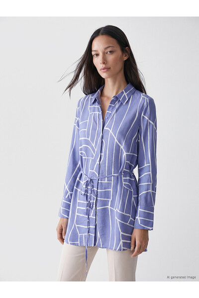 LC Waikiki Purple Belted Patterned Women's Shirt Tunic