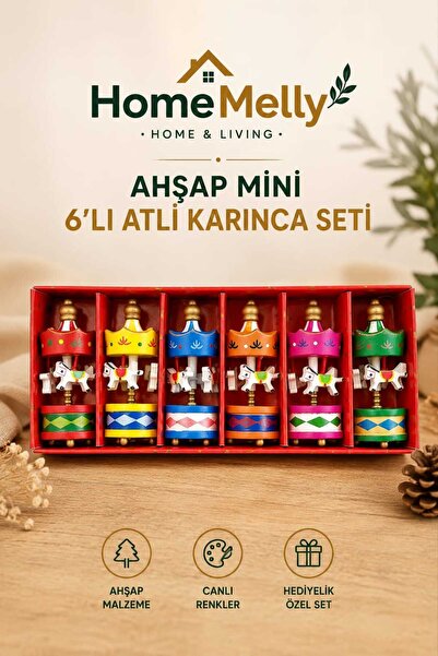 btm home 6lı Set Mini Atlı Karınca Seti, Ahşap Renkli Mini Set