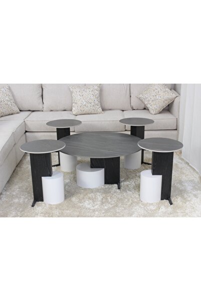 GLAMOURE HOME طقم طاولات خدمة وضيافة ذكية مودرن خماسية (يتكون من 5 قطع: 1 طاو...