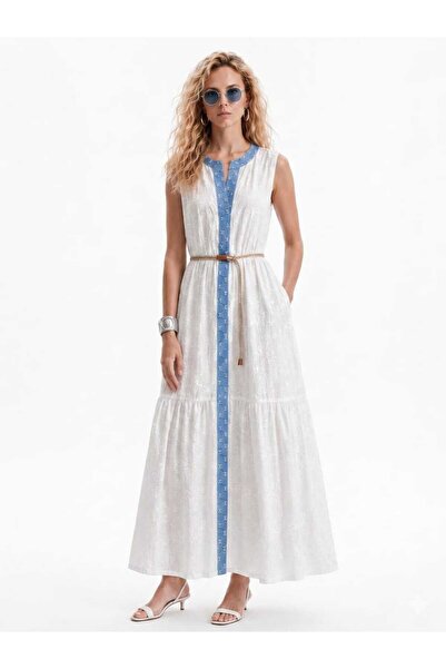 CES.İZ Women's Embroidered Long Dress with Straps – Italian Model Loose Summe...