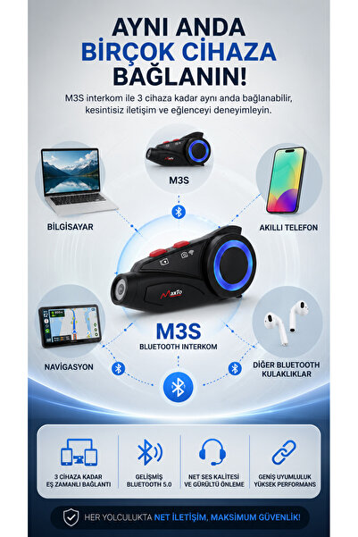 ULTRATEKNO Maxto M3S 2K HD 1440P Kameralı Motosiklet Kask İnterkom Bluetooth 5.0 WiFi 1000 Metre Intercom FM Radyo IP67