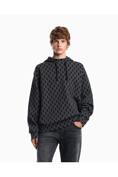 Emporio Armani Men's Comfortable Fit Logo Detailed Hooded Long Sleeve Navy Bl...