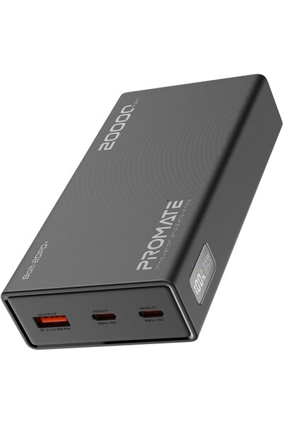 Promate Bolt-20PD+ 20000mAh Power Bank 35W USB-C PD Fast Charging (Black) Tri...
