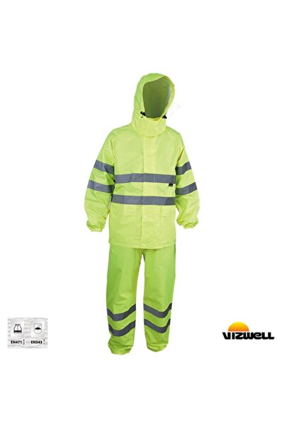 Vizwell 150D Reflektörlü Takım Yağmurluk VWJK67 - Sarı | EN343 Su Geçirmez, Y...