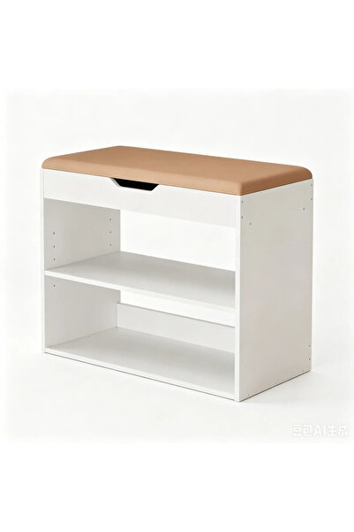 Arabest White Shoe Storage Bench with Beige Cushioned Seat, Adjustable 2-Tier...