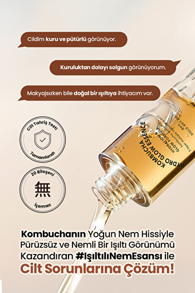 T'else Cilde Parlak Görünüm Kazandıran Aydınlatıcı ve Nemlendirici Esans T’ELSE Kombucha Hydro Glow Essence