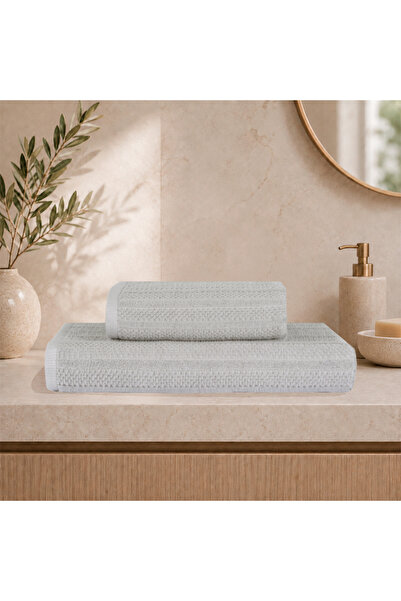 ALTINBAŞAK TEKSTİL Linari 100% Cotton Jacquard 2-Piece Bathroom Set Light Gra...