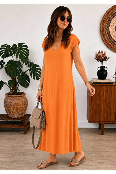 Little Visqon Solid Color Viscose Fabric Relaxed Fit Bohemian Style Dress