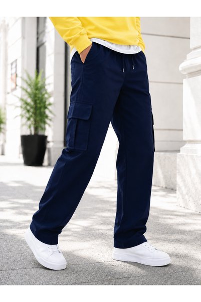 Valens Men's Parachute Fabric Elastic Waist Sweat-Proof Lycra Summer Baggy Trousers with Cargo Pockets
