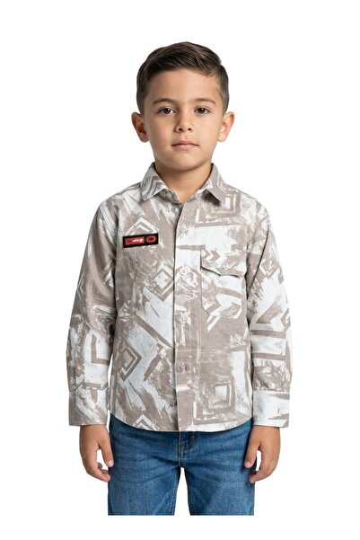 Babyqlo Boys Beige Abstract Printed Shirt