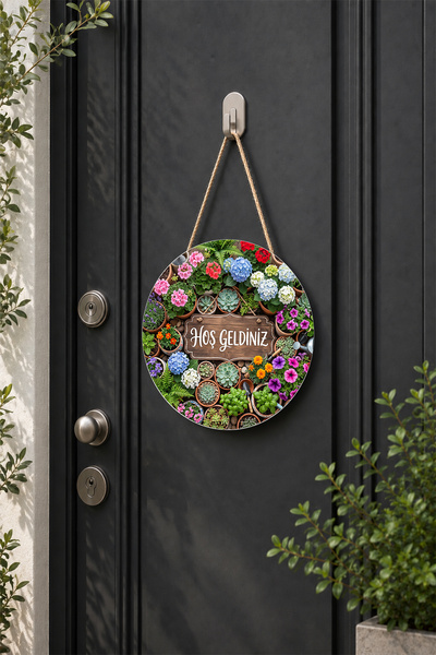 Lucena Welcome Door Ornament with Wooden Flower Design Round Mdf Wall Decor